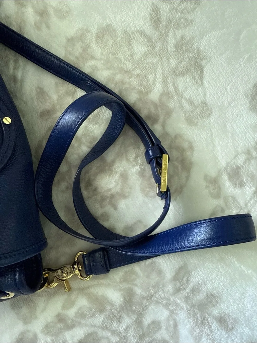 Tory Burch Amanda Flap Crossbody Bag Navy Blue Pebbled Leather